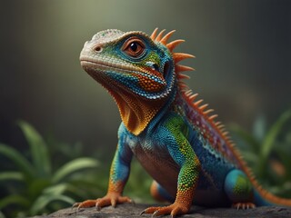 Fototapeta premium rainbow color, lizard, reptile, iguana, green, animal, dragon, wildlife, nature, eye, chameleon, animals, wild, macro, pet, scales, zoo, close-up, fauna, scale, skin, tropical, terrarium, gecko