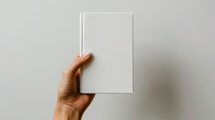 hands holding blank book, blank paper.