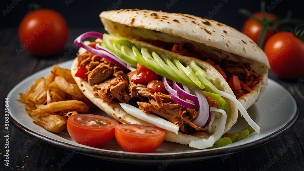 Wall mural chicken shawarma doner kebab with shoestrings and tomato sauce - Wall murals