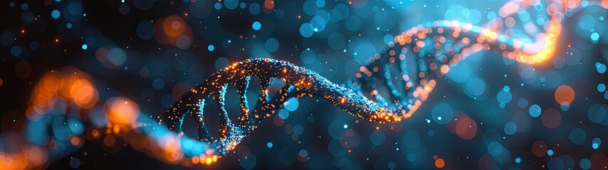 DNA structure illustrated with a combination of vibrant and dark colors, emphasizing its complexity in a visually striking manner