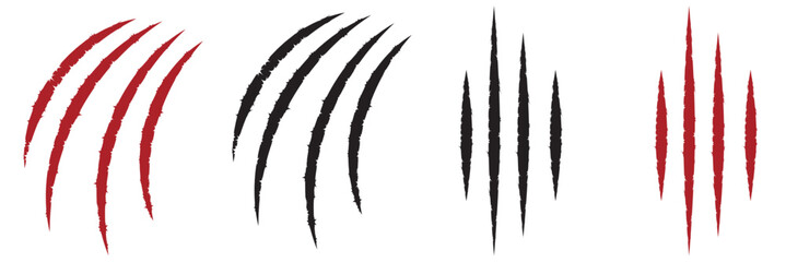 animal Claw scratches mark set. Cat tiger scratches paw shape. isolated on White background.   Abstract Design Element.  Vector Illustration. EPS 10