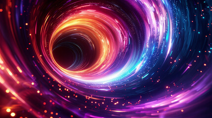 Colorful abstract background with a black hole and colorful light swirls