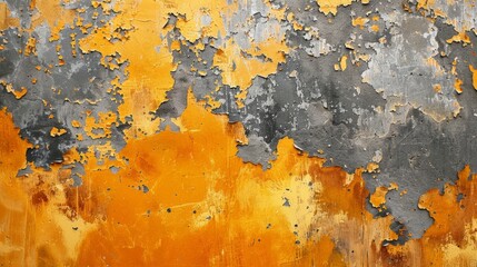 Vibrant Orange and Gray Peeling Paint Texture on a Weathered Wall