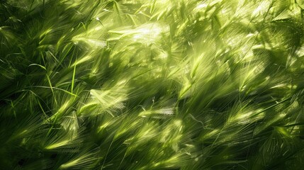 A closeup shot capturing the movement of tall terrestrial plants in a windy natural landscape. The grassland sways gracefully in the wind AIG50