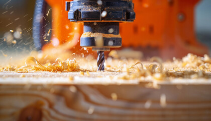 A closeup of a power tool router rounding the edges of a corner of wood