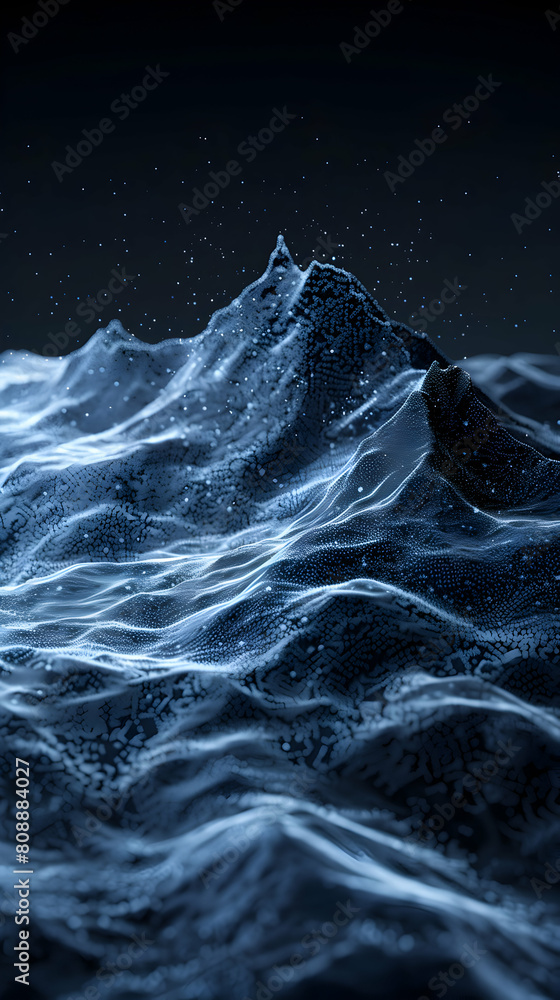 Poster digital landscape: algorithmic mountain range formed by data points - photo realistic concept