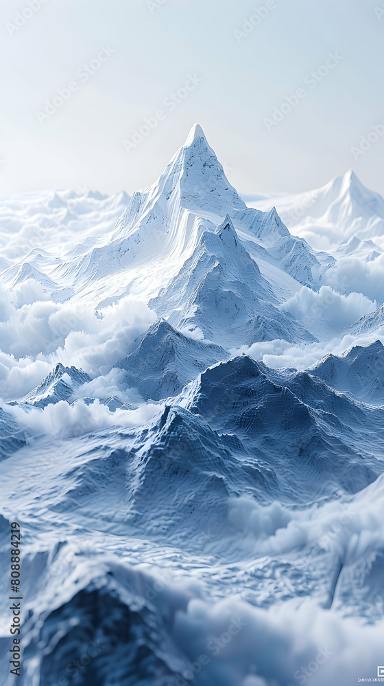Poster photo realistic algorithmically formed mountains in a digital abstract world