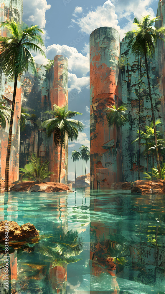 Poster algorithmic oasis: a digital desert of abstract designs and algorithmic beauty - photo realistic sto