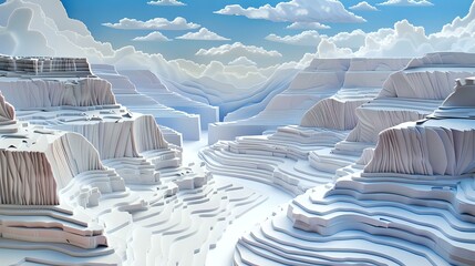 White Grand Canyon in Paper Quilling Style: Blue Sky, Artistic Rendering