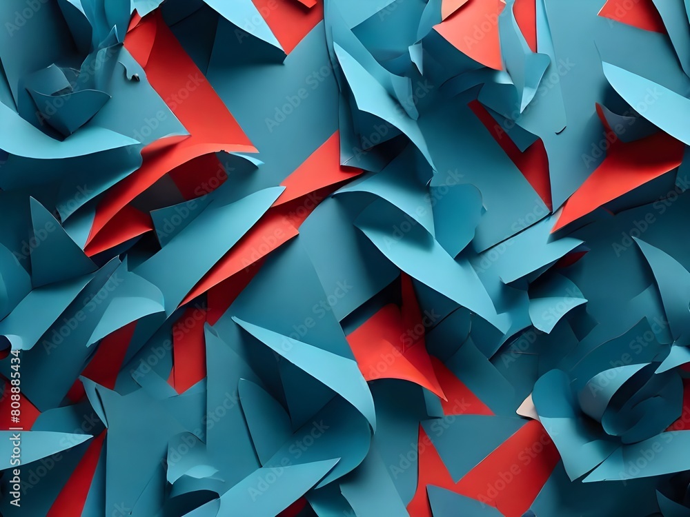 Poster abstract pop up paper background in blue. abstract arrangements build a geometric texture for wallpa