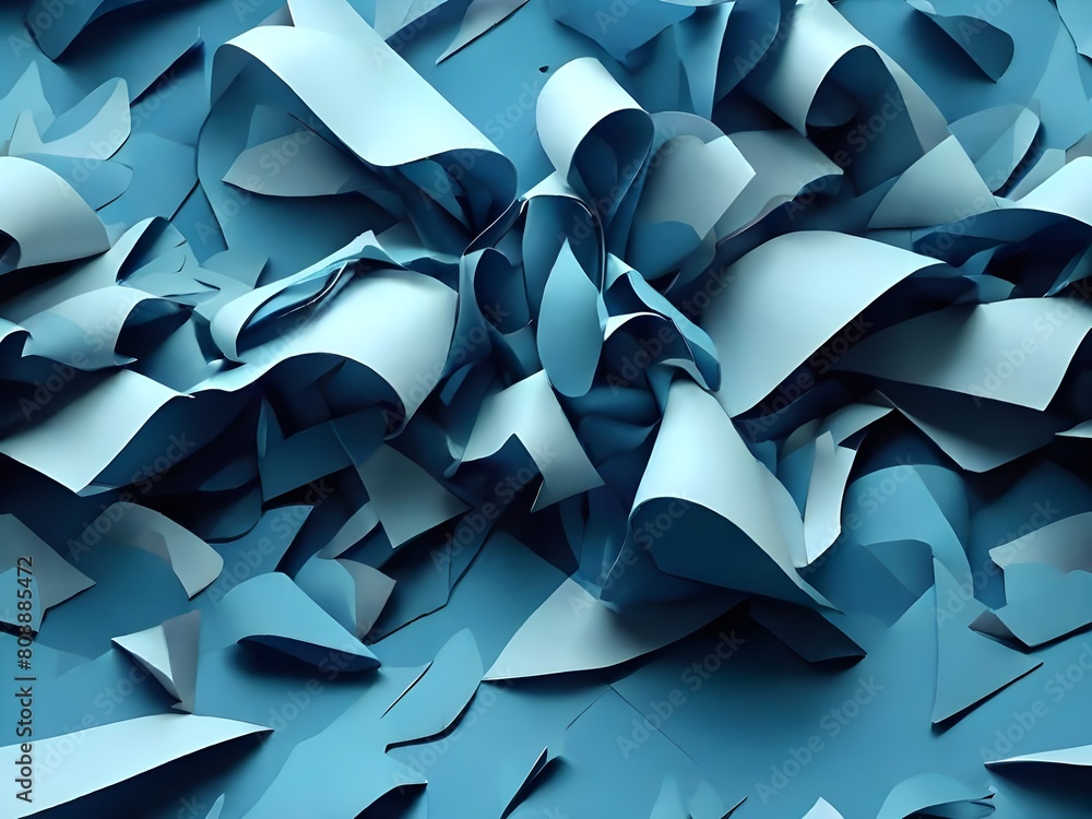 Poster abstract pop up paper background in blue. abstract arrangements build a geometric texture for wallpa