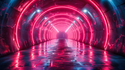 Cyber Passage: Illuminated Neon in a Futuristic Tunnel