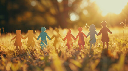 Paper doll people holding hands Stock Photo photography