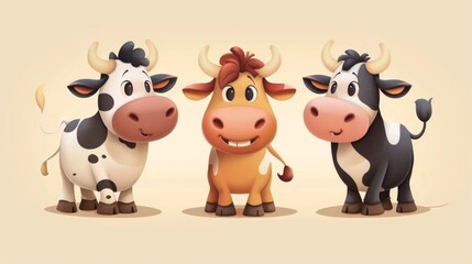 A cute cartoon cow with a beige background isolated on it. Concept for Chinese zodiac sign ox for 2021. Translation: Spring.