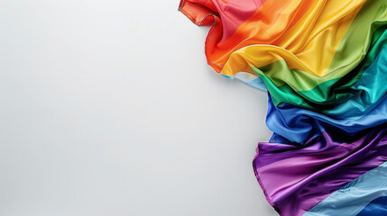 Part of the rainbow flag or LGBTQ flag is on a white background. Pride month. Top view. Flat lay. Space for text. Gender diversity concept Stock Photo photography
