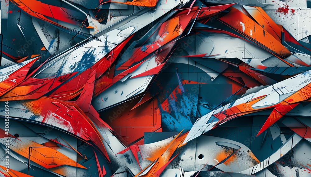 Poster incorporate the edgy charm of street art blending with high-tech aesthetics in a side view perspecti
