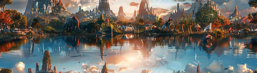 Immerse your audience in a whimsical world where fantastical creatures roam through a futuristic city