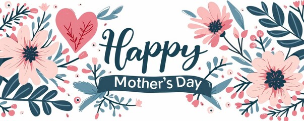 Obraz premium A floral poster for mother's day, flower design on colorful background with happy mother day typography text, congratulation mom template, international event for mommy.