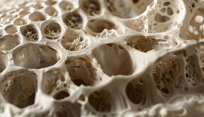 A detailed crosssection of a bioengineered bone graft, showcasing its seamless integration with surrounding natural bone tissue - obrazy, fototapety, plakaty