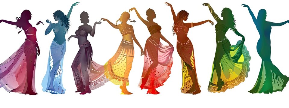 Girls dance belly dance. Selective focus.