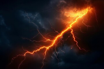 striking orange lightning bolt against dark sky dramatic digital illustration