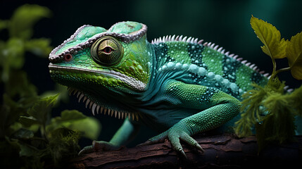 Obraz premium Green Iguana Relaxing on a Branch