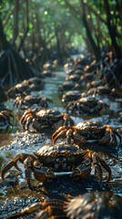 Crabs Scuttling in Mangrove Mud: A Showcase of Biodiversity and Adaptability