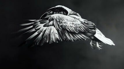 Grayscale Phoenix Tattoo Design: Hyperrealism, Professional Photograph on Paper