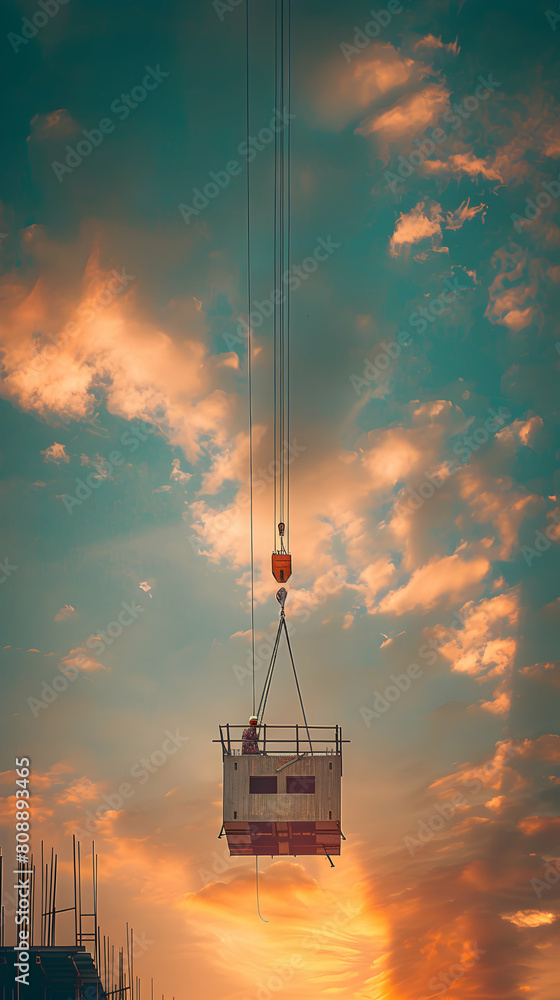 Poster efficient crane operator lifting precast concrete panels to ensure timely construction progress
