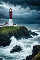 Lighthouse In Stormy Landscape  Leader And Vision Concept