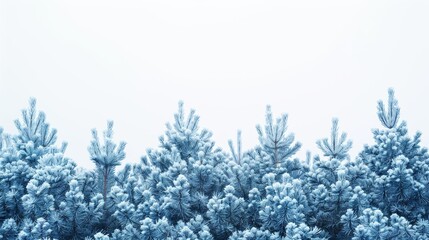 Serene and mystical winter forest scene with dense frost-covered trees in a foggy atmosphere
