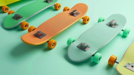 Including skateboards with and without speed effects, isolated on a light green background.