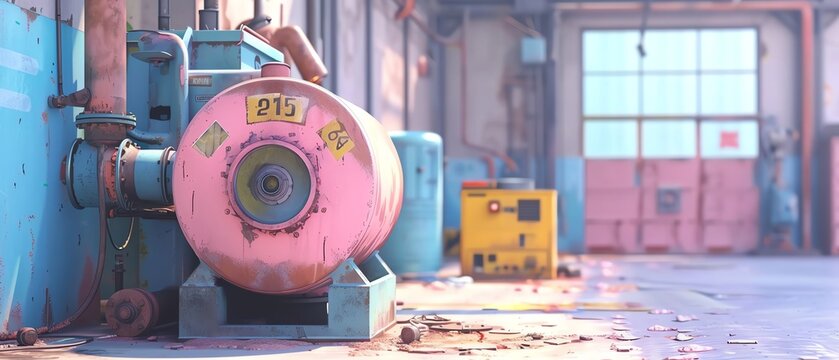 Heavy machinery inside an old factory, worn with age and covered in rust, creating an intense atmosphere
