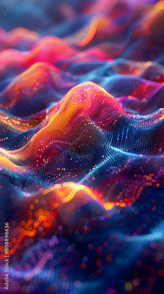 Poster abstract data wave terrain: vibrant digital landscape with flowing data waves