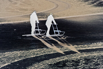 couple on lake covered with ice, nacka, sverige,sweden,Mats, stockholm