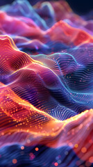 Vibrant Data Wave Landscape: Photo Realistic Digital Terrain Concept with Flowing Data Waves