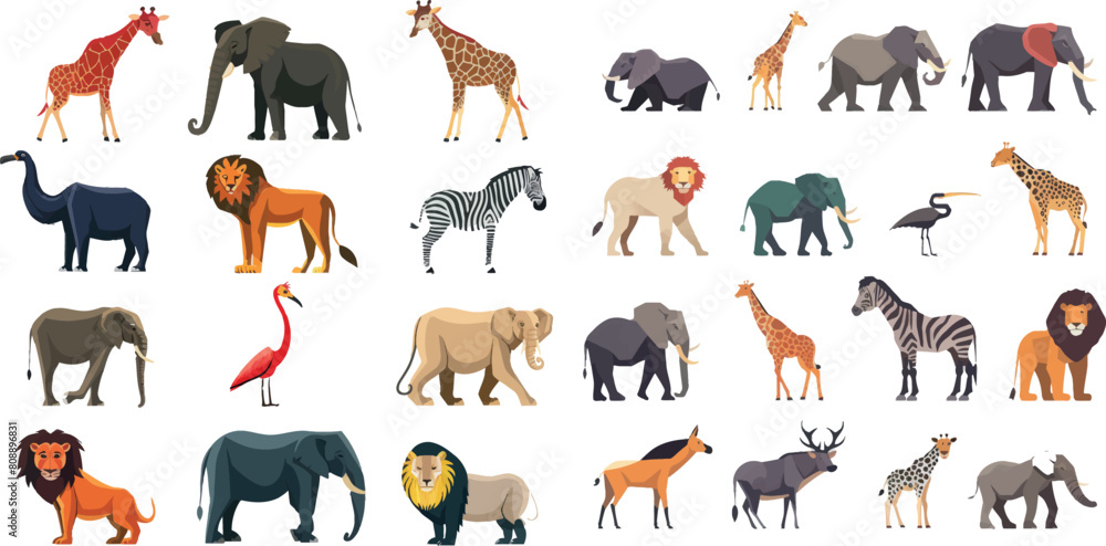 Poster Different african animals flat design icons set