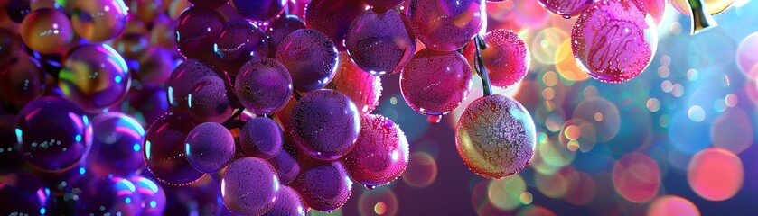 A close-up image of a bunch of purple grapes with water droplets on them