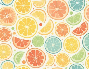 Vibrant wallpaper featuring a pattern of sliced citrus fruits—lemons, oranges, limes, and grapefruits—in cross-section