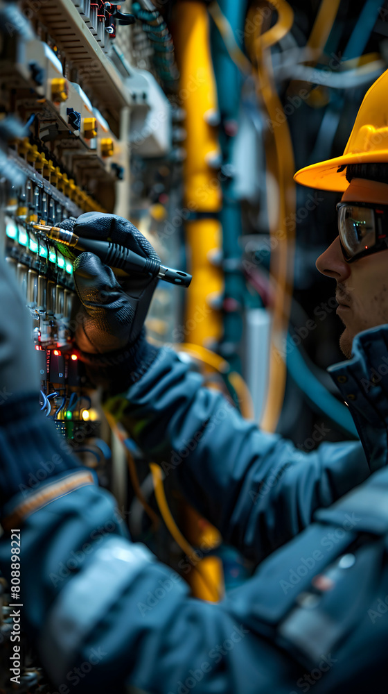Poster professional electrical engineer calibrating instrumentation devices for precise measurement standar
