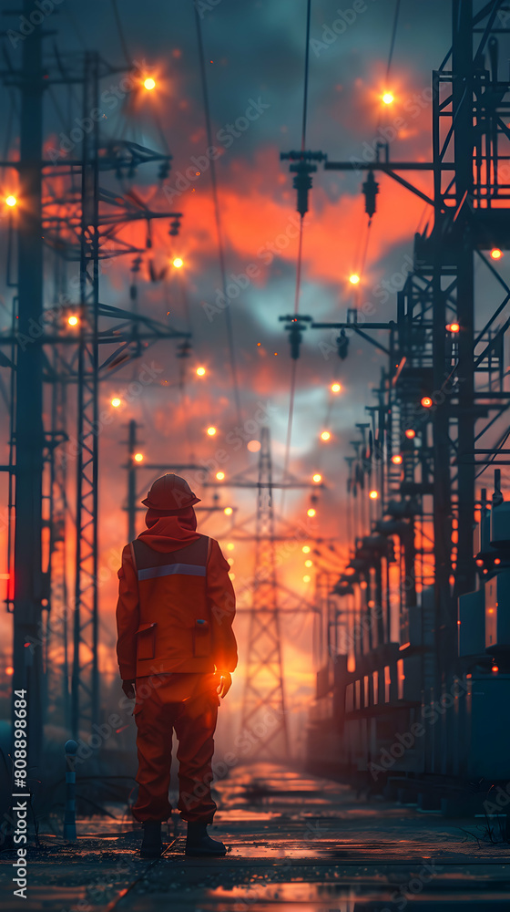 Poster photo realistic of an electrical engineer inspecting circuit board for design flaws to ensure optima