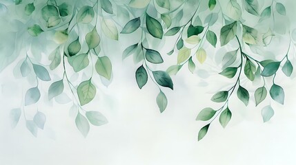 Delicate Watercolor Leaves: Minimalist Tree Branches, Clean Background Artwork