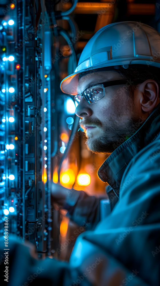 Poster electrical engineer testing battery backup systems for power continuity during grid disruptions - a 