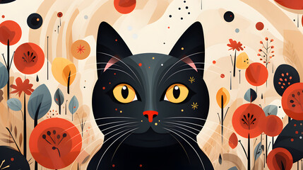 Simple minimalist boho cat pattern abstract graphic poster background