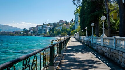 Clear Blue Waters: Yalta City Embankment, Boulevard, Flanked by Buildings