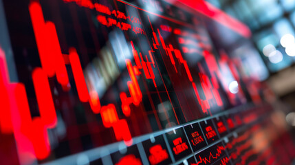 Close-up of a stock market screen showing drastic red declines, focusing on the chaos in financial markets