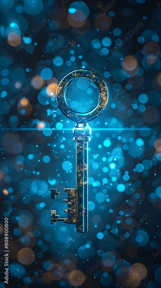 Poster photo realistic encryption key symbol representing strong encryption and privacy in technology conce