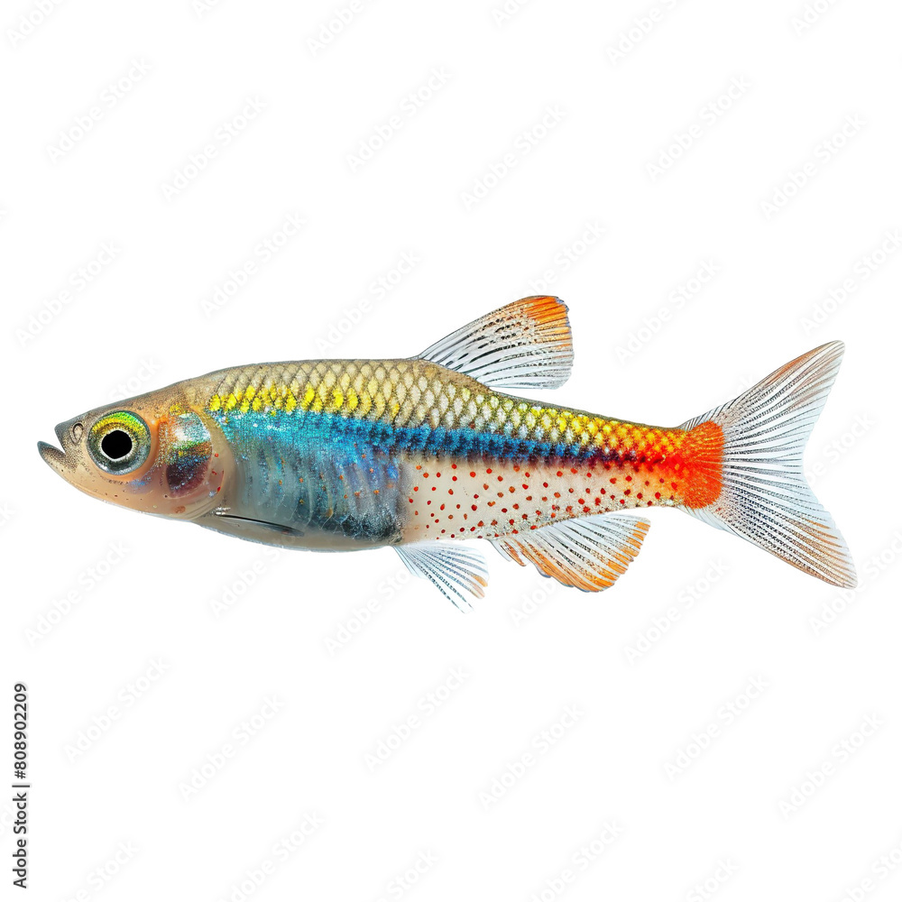 Canvas Prints Side view of a celestial pearl danio swimming isolated on a white background