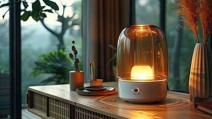 A unique oil diffuser made of bamboo featuring a builtin timer and a sleek cylindrical design.