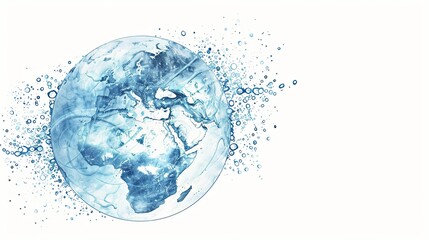 Dynamic watercolor representation of Earth with blue splash effects